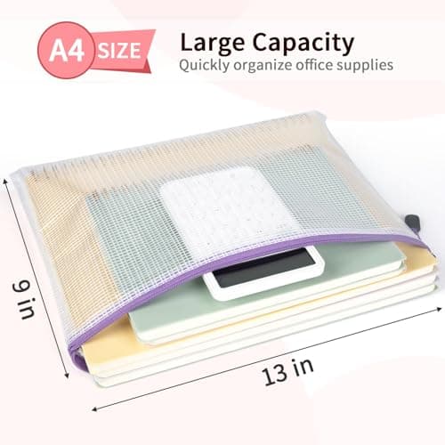 A4 Plastic Wallets Folders - 12PCS A4 Zip Plastic Zip Lock Bags Document Wallets Zipper File Folders for School Office Supplies, Household, Cosmetics, Cross Stitch, Puzzles & Games Storage — view 2