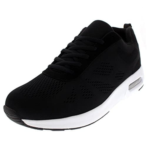Get Fit Men’s Air Cushioned Running Trainers - Lightweight Breathable Gym Shoes with Shock Absorbing Sole - Comfortable Lace-Up Athletic Walking Sneakers - Black/Black/White - 10