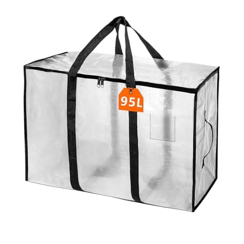 Clear Plastic Storage Bags,95L Clothes Storage Bag with Zipper Closet Organizer,Large Moving Bags With Heavy Duty Handles & Zips for Clothing, Blankets, Duvet, Pillow-1 Pack