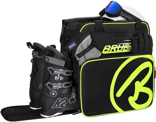 BRUBAKER Super Champion Ski Boot Bag Helmet Bag Backpack with Shoe Compartment - Black/Neon Yellow