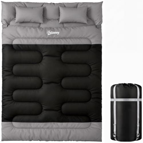 Outsunny Double Sleeping Bag with 2 Pillows 220 x 160 cm Black and Grey