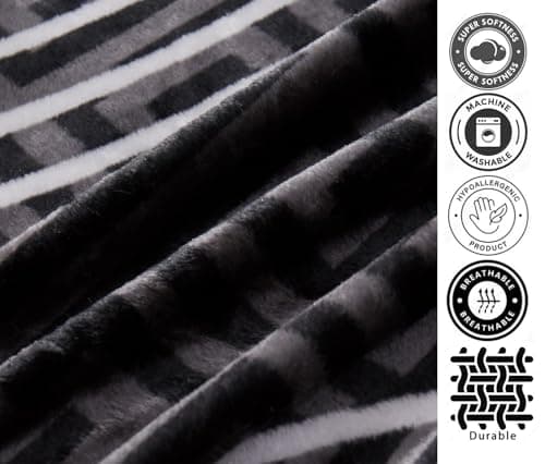 Flannel Throw with Greek Border Design - Plush Fleece for Ultimate Comfort and Warmth, For Nap, Home Office, Travel, Room Decor and perfect for New Year Gift (Black, Double: 150x200) — view 4