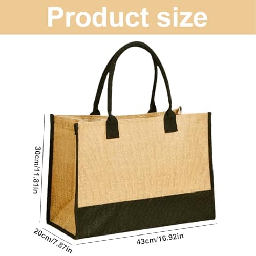 Jute Canvas Tote Bag, Large Capacity Travel, Reusable Shoulder Handbag, Foldable Waterproof Shopping, DIY Jute Beach Tote with Cosmetic Bag for Wedding, Birthday, Holiday, Beach (B1) — view 5