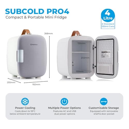Subcold Pro4 Luxury Mini Fridge Cooler, 4 Litre, 6 Cans, Grey — view 5