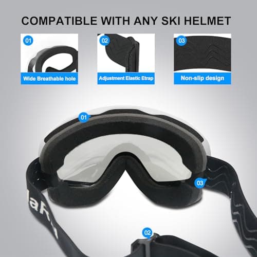 GlaRid OTG Ski Goggles for Men Women Youth, Anti Fog UV Protection, White — view 5