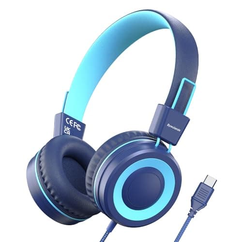 Bywulanda Upgrade USB Type C Kids Headphone for School, 94dB Safe Volume Limited, HD Stereo Sound, Foldable Lightweight On-Ear Headphones for Boys/Girls/Students/Tablet/Travel