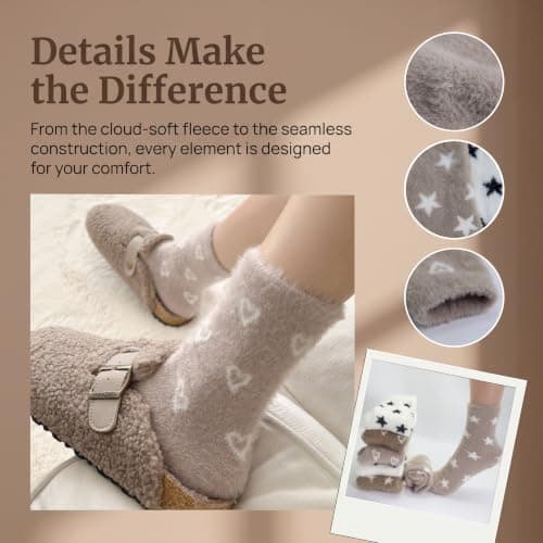 LEKMBBY 6 Pairs Fluffy Socks for Women and Girls, Cosy Slipper Socks, Warm Cozy Bed Socks, Thick Fuzzy Thermal Winter Socks, Soft Cute Socks Gifts, Christmas Gift for Her, UK Size 4-7 — view 3
