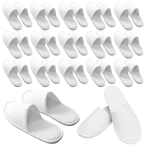Defresit 15 Pairs of Hotel Slippers, Waffle Closed Toe,Disposable Deluxe Closed Toe Spa Slippers, Flat White House Shoes Washable and Foldable for Spa, Party Guest and Travel