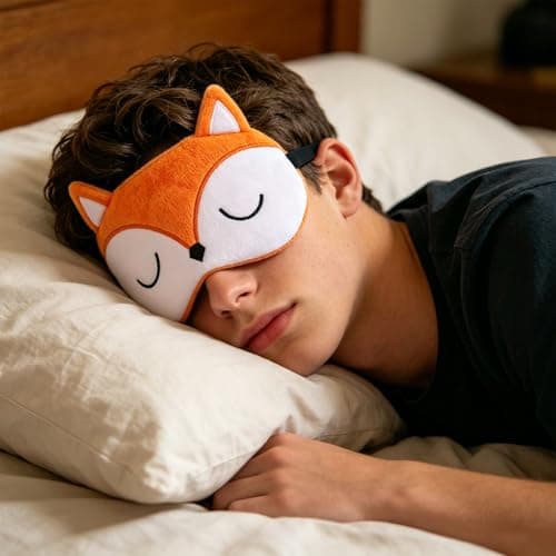 Eye Mask for Sleeping, Cartoon Fox Sleep Mask, Orange Fluffy Plush Eye Cover for Sleeping, Cute Animal Night Nap Eyeshade for Women Men, Travel Blindfold — view 6
