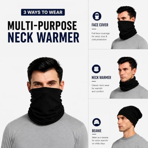 HGDGears Unisex Winter Outdoor Thermal Snood Fleece Ski Neck Warme（Black） — view 3