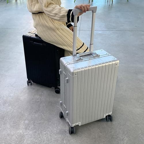 All Aluminum Hardshell Luggage with TSA Lock, Zipperless Hardside Carry on Suitcase with Spinner Wheels, Checked Aluminium Suitcase Metal Rolling Luggage Case for Travel, Business (Silver, 20 inch) — view 2