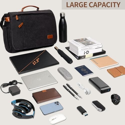 Estarer Laptop Satchel Messenger Bag 17.3 Inch Mens Large Teacher Shoulder Bag for Work Office School — view 4