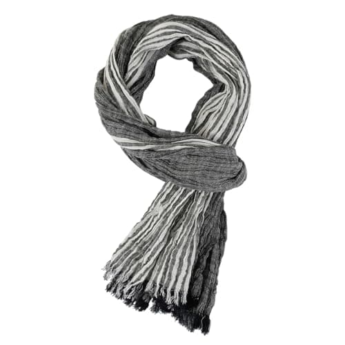 REHJJDFD Men Striped Cotton Linen Scarf Male Warm Tassel Scarves Shawl Dark Gray — view 4