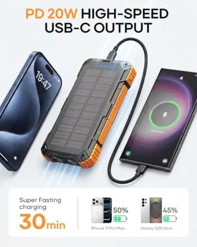 Solar Power Bank Fast Charging 20000mAh with 4 Built-in Cables 20W PD USB-C — view 4