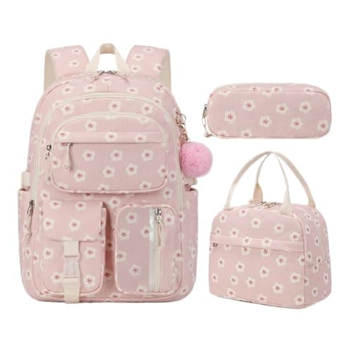 HiTotes Coquette Backpack School Bag for Girls 3Pcs Set Strawberry Backpack Kawaii Daypack for Secondary Primary Middle School