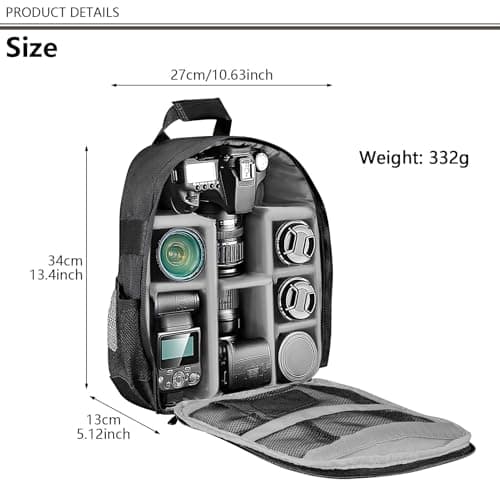 LN COZY CORNER Camera Backpack, Waterproof Photography Backpack with Anti-Theft Design, Professional Camera Bag for Travel, Lightweight & Durable, Fits Laptop, Tripod, and Accessories (Black) — view 2