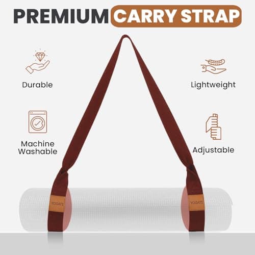 YOGATI® Adjustable Non-Slip Yoga Mat Strap | Yoga Straps for Stretching, Pilates Mat Carry Strap and Fitness Stretch Straps, Exercise Mat Sling for Travel, Gym, Studio and Home Workouts - Red — view 4