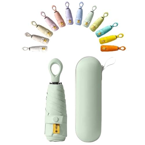 Mini Sun Travel Umbrella Ring handle Coating Layer Fabric Blocking/anti UPF 50 UV Protection 99.9% Compact Folding Purse Umbrella/Lightweight Small Portable Backpack/Rain Sun/Men Women Kids