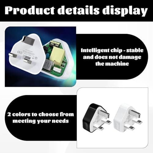 4 Pack USB Plug Adaptor UK Black & White, 5v 1a/ 3 Pin USB Charger Plug, Wall Plugs Socket Charging for iPhone 16 15 14 13 12 11 XS XR X 8 7 6,iPad,Huawei — view 3