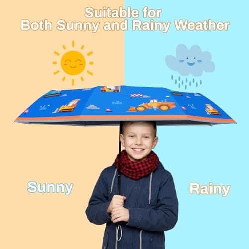 omedecal Automatic Folding Umbrella for Kids Girls & Boys, Excavator — view 2