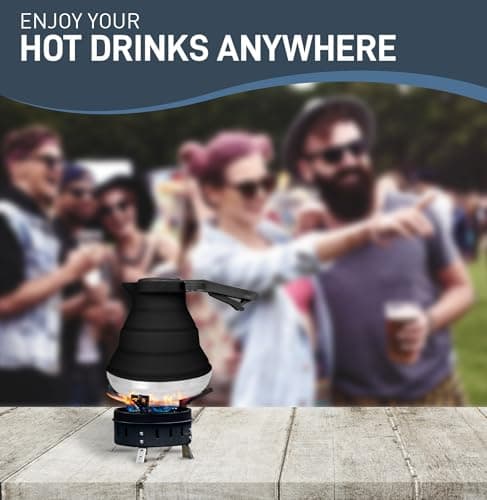 Heather UK Collapsible Kettle Camping Foldable Camping Kettles 1.5L Silicone and Aluminium Gas Stove Top Folding Portable Trave Kettle for Holiday Caravan Large Black — view 3
