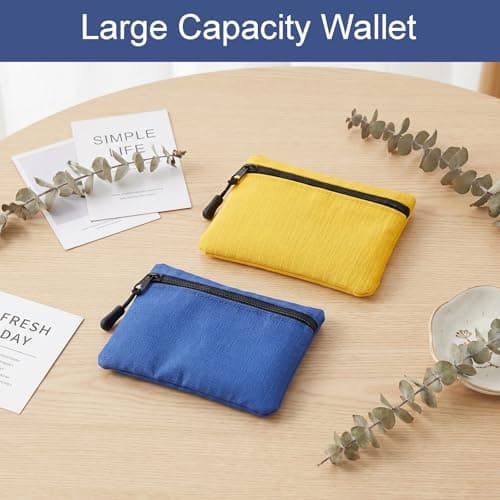 2 Pack Coin Purse Pouch Small Purses Coin Wallets for Men Women Money Pouch Oxford Cloth Mini Purse with Zipper for Women Men Daily Travel Shopping and Outdoor Activities (Yellow + Blue) — view 6