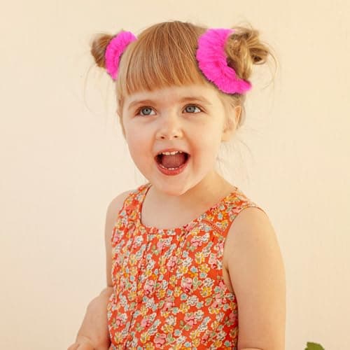 PEOVLVN 2 Pcs Hot Pink Scrunchies, Pom Pom Hair Ties Fuzzy Scrunchies — view 4
