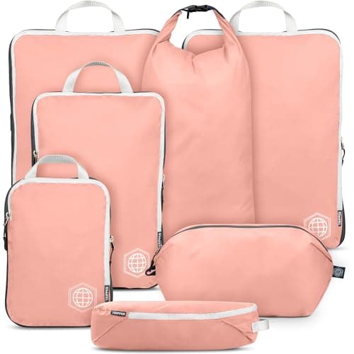 Large Packing Cubes for Travel-Extra Large Compression Packing Cube Luggage Organizers 7 Piece Set-Ultralight, Expandable/Compression Bags for Clothes by TRIPPED Travel Gear (Dusty Rose), XL