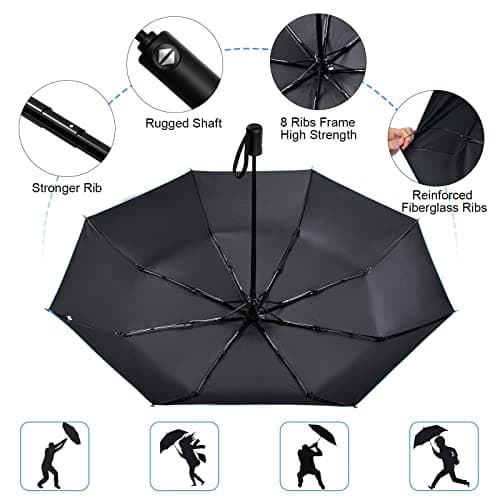 Vicloon Travel Umbrella, Automatic Windproof Umbrellas, UV Protection Travel Umbrella Compact for Rain and Sun, Folding Lightweight, Portable Umbrellas for Women and Men — view 3