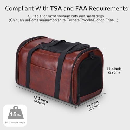 Fashion Dog Carrier Pet Carrier Airline Approved Cat Carrier for Small Dogs Cats Under 15 Lbs, Vegan Leather Collapsible Soft Sided Travel Puppy Carrier — view 2