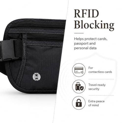 Travel Money Belt, Ultra-Slim RFID-Blocking Waist Pouch, Black, 1-Pack — view 4