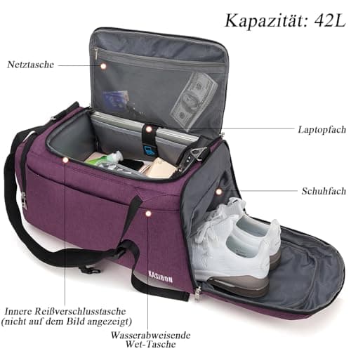 42L Waterproof Gym Bag with Shoes Compartment, Weekend Bag with Wet Pocket — view 2