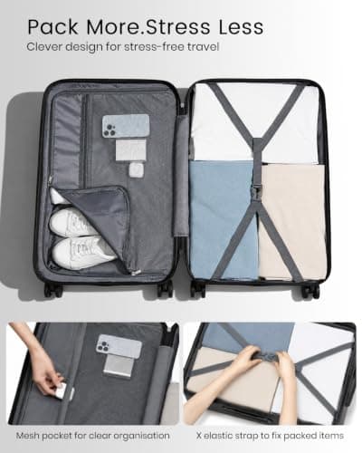 Kono 24 Inch Medium Hard Shell Suitcase ABS Lightweight Luggage(Black) — view 6