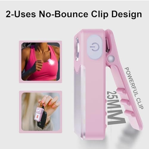 Tubasion Running Lights USB-C Rechargeable, 3 Modes Upgraded 2-Uses Clip on Torch, IPX7 Waterproof LED Flashlight for Working, Cycling, Running, Camping and Safety Warning (Pink 2Pack) — view 3