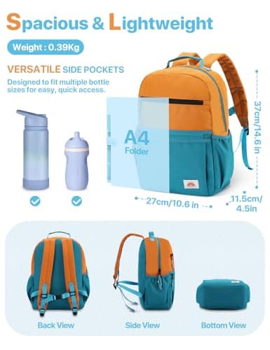 VASCHY Kids Backpack, Boys School Bag Lightweight Plain Color-block Small Kids Bookbag for Preschool/Kindergarten/Daycare/Travel Orange Green — view 3