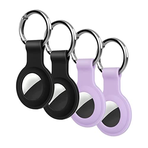 4 Pack KOKOKA Protective Case Compatible with Airtag, Airtag Case Cover Tracker Holder Keyring Silicone Case with Keychain for Keys Bags Luggage Dog Cat Pet Collar, Black and Lavender