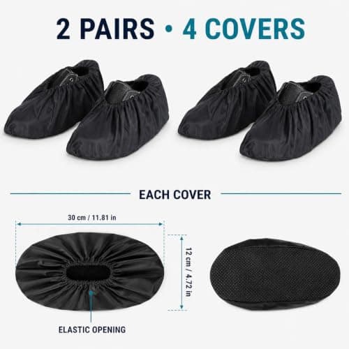 quyueug 4 Pack Waterproof Shoe Covers, Reusable Non-Slip Overshoes, Black — view 2