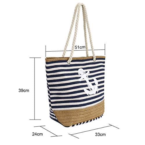 flintronic Women Beach Bag | Canvas Travel Tote Bag | Large Shoulder Bag with Rope Handle for Beach, Holiday, Shopping, Traveling (45cm*32cm*14cm) Anchor Pattern Design (Blue) — view 4