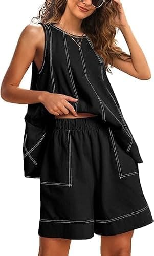 Omoone Womens 2 Piece Shorts Set Summer Casual Lounge Outfits with Pockets