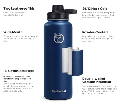 HydroPal Vacuum Insulated 500ml Stainless Steel Water Bottle with Dual Lids — view 2
