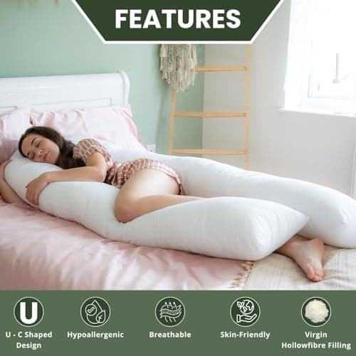 Bedding Home White 9ft U Shaped Pregnancy Pillow | C Shape Full Body Support Pillow For Side Sleepers | Back Support Cuddle Cushion Maternity Long Pillow (9ft, White) — view 2