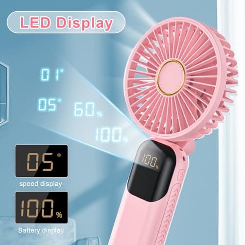 Handheld Fan Rechargeable, Portable Mini Fan Handheld with 5 Speeds 5000mah, Electric USB Small Hand Held Fans, Powerful Personal Fan Foldable Fans for Outdoor Office Travel Camping School Home — view 5