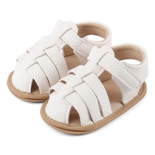 MASOCIO Baby Girl Boy Sandals Closed Toe Infant Toddler Girls Boys Summer First Walking Shoes Size 4 UK Child 12-18 Months White — view 2