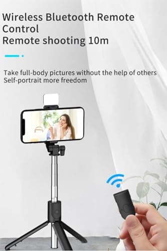 HCTian Selfie Stick Tripod,3 in 1 Extendable 360° Rotation Tripod Stand with Detachable Wireless Remote Portable Mobile Phone Holder Compatible with iPhone,Android,samsung (black) — view 3