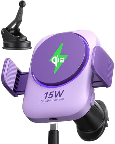INIU [15W, Purple] Car Mount Charger, Qi2 Certified Ultra-Stable Car Wireless Charger with Fast Charging, Air Vent Clip & Cooling Fins for iPhone 16 Pro Max/15/14/13/12 Accessories