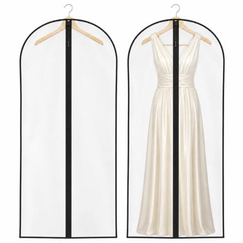 Sytinnice 2 Pack Dress Bags Covers Long 60 x 140 cm / 24 x 55 in, PEVA Transparent Hanging Garment Bags with Zipper, Waterproof Dustproof Clothes Covers for Wedding Dress, Gowns, Suits, Coats