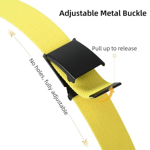 Mile High Life Cut To Fit Canvas Web Belt Size Up to 52" with Flip-Top Solid Black Military Buckle (Yellow) — view 4