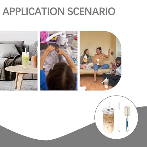 400ml Glass Cups with Lids and Straws Set, Square Glass Tumbler with Straw and Lid, Transparent and Minimalist Iced Coffee Glasses Suitable for Office Travel and Home use Ice Coffee Cup — view 6
