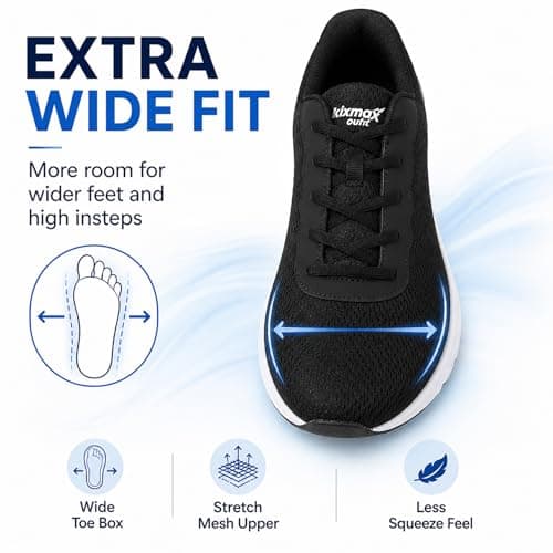 Knixmax Outdoor Wide Toe Box Trainers for Men Women Lightweight Walking Shoes with Breathable Mesh Comfortable Wide Fit Sneakers for Gym,Light Running and Everyday Wear Black UK6-EU39 — view 4