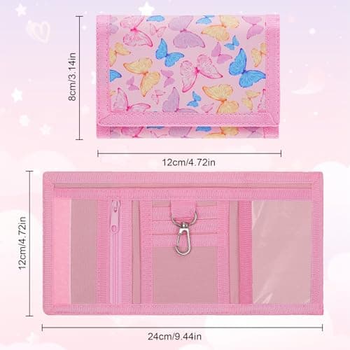 Aucuu Kids Wallet, Cartoon Waterproof Wallet, Trifold Wallets with Card Slots Lanyard, Travel Document Wallets for Teenagers Boys Girls for School, Travel, Birthday Gifts (Butterfly) — view 2